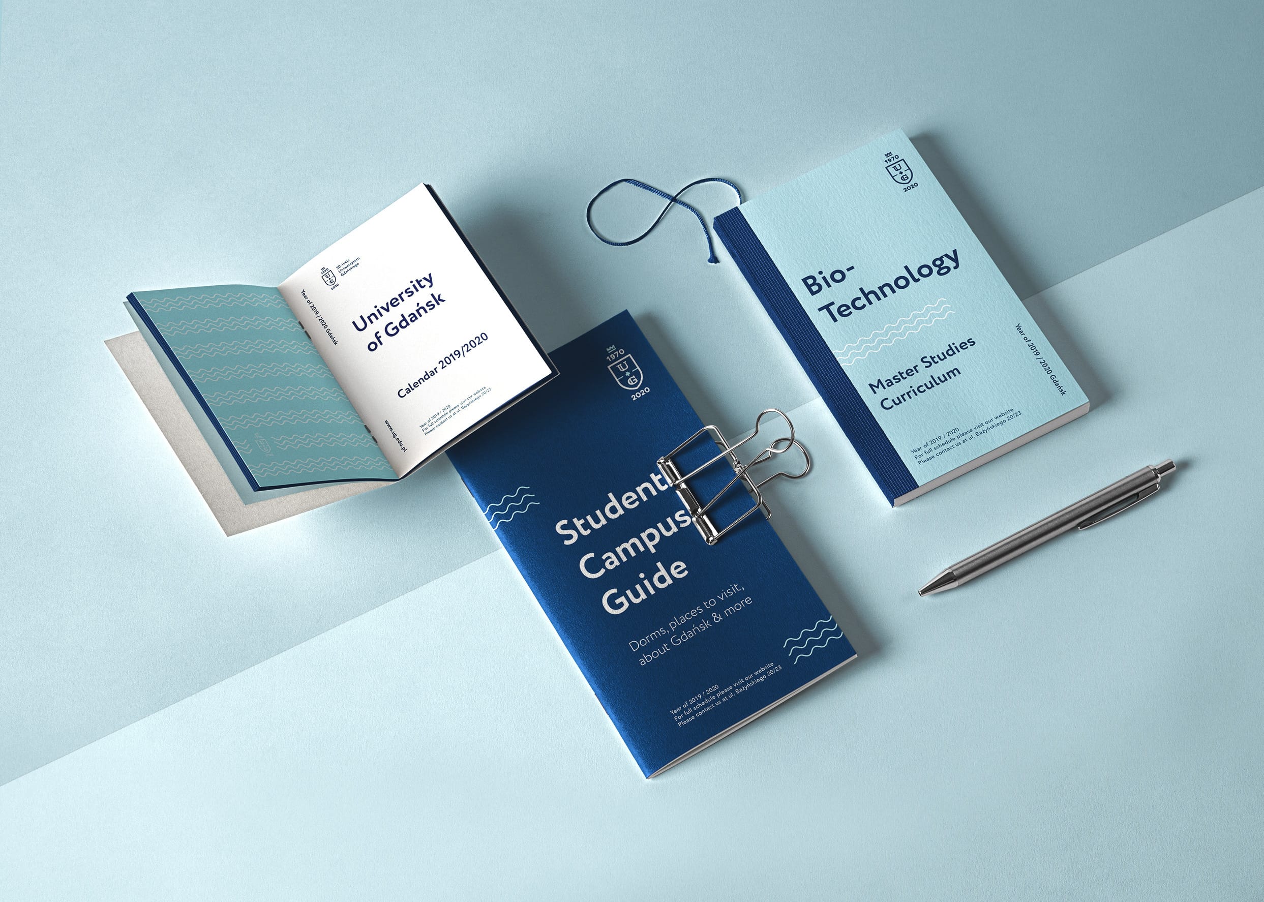 Flat-lay of University of Gdańsk anniversary print mockups