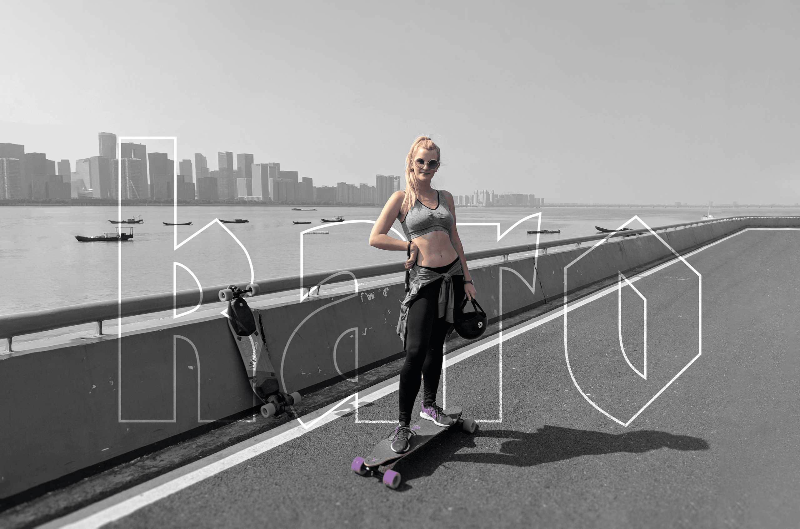 Karolina Johnson skating on a bridge