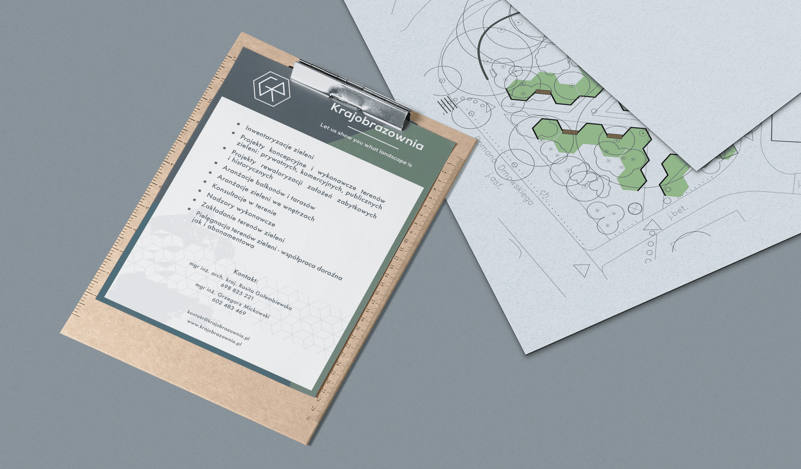 Krajobrazownia landscape architecture branding flat-lay