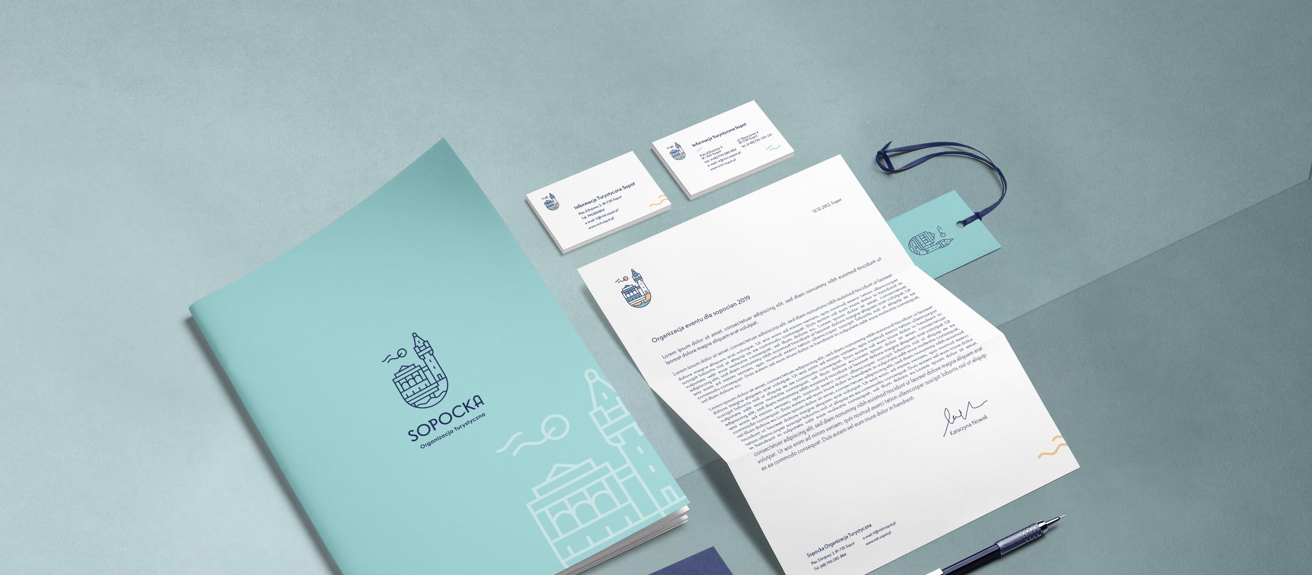 Sopot Tourism Organisation branded stationery flat-lay