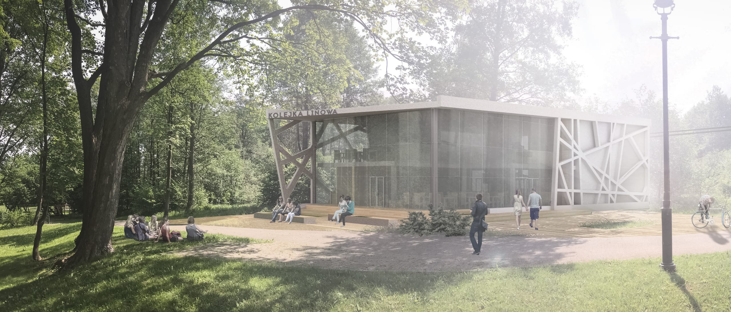 Render of the Calvary of Wejherowo aerial tramway station and tower