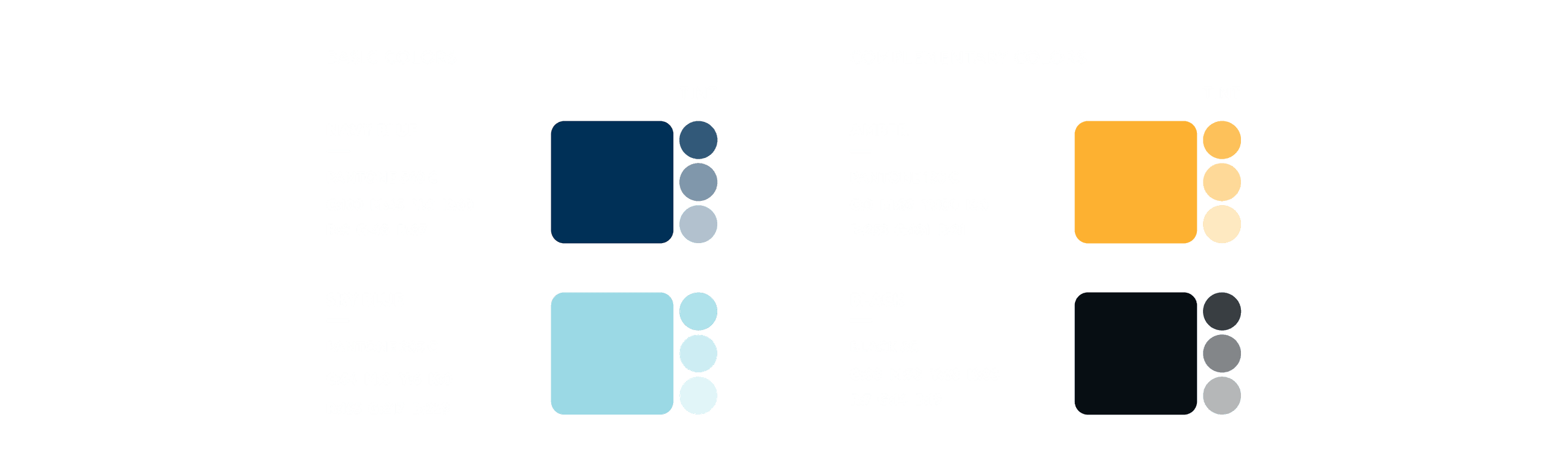 Colour palette specification with Pantone, CMYK and RGB values